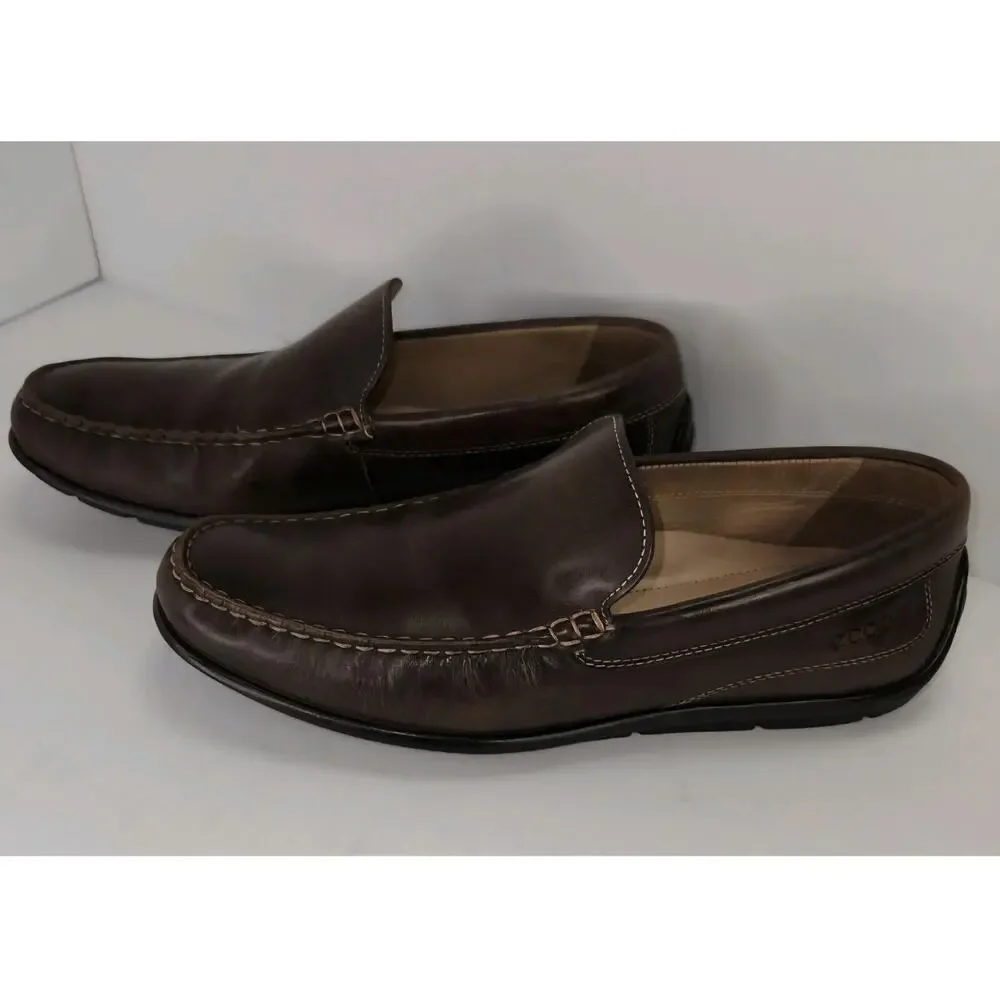 Ecco Leather Driving Slip On Classic Moc Loafer Mens 9 Brown Dress Shoe